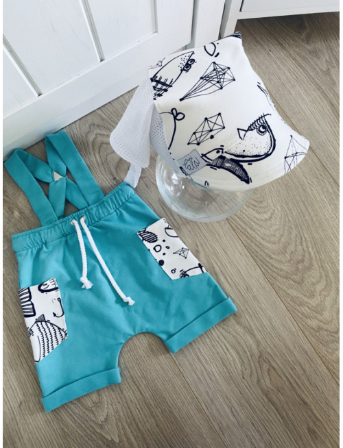 Biela dierková šatka SUMMER so šiltom - na viazanie - Rybky