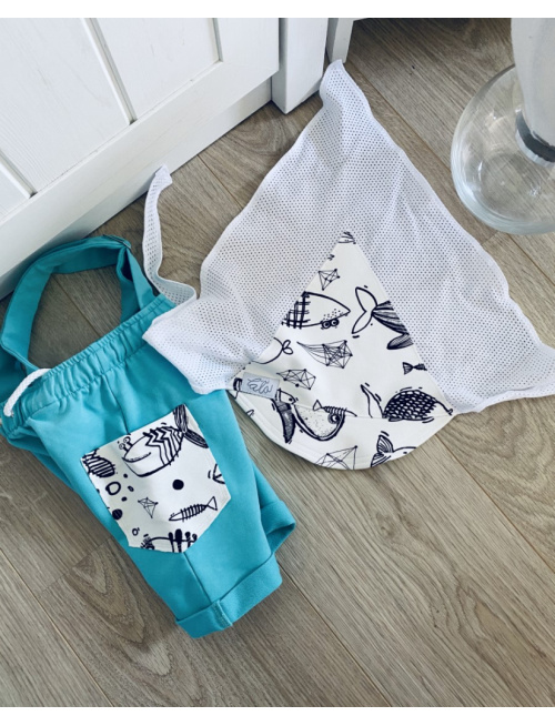 Biela dierková šatka SUMMER so šiltom - na viazanie - Rybky