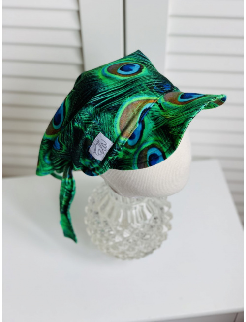 Úpletová šatka SUMMER so šiltom - na viazanie - PÁVIE PIERKA