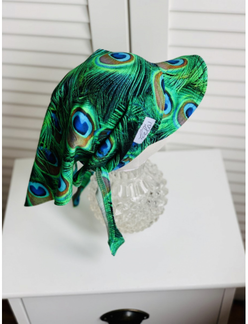 Úpletová šatka SUMMER so šiltom - na viazanie - PÁVIE PIERKA