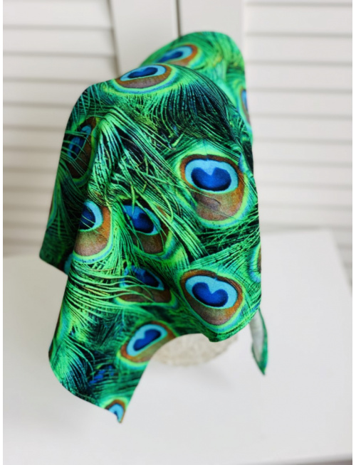 Úpletová šatka SUMMER so šiltom - na viazanie - PÁVIE PIERKA