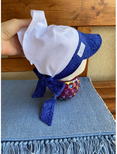 Biela dierková šatka ZOJA so šiltom - na viazanie - úplet + 100% bavlna