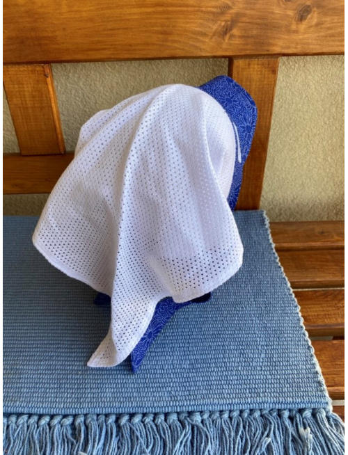 Biela dierková šatka ZOJA so šiltom - na viazanie - úplet + 100% bavlna