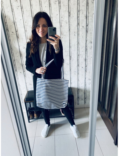 Taška prírodná s modrými pásikmi