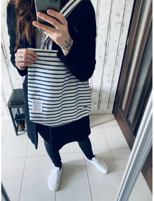 Taška prírodná s modrými pásikmi