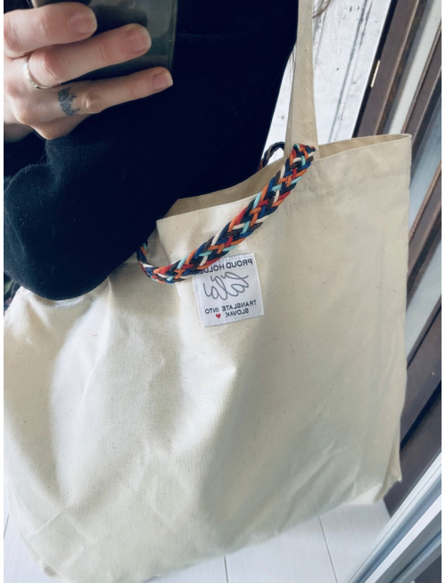 Taška z režného plátna s farebnou rúčkou (väčšia)