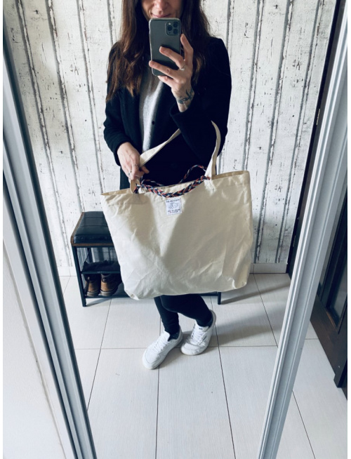 Taška z režného plátna s farebnou rúčkou (väčšia)