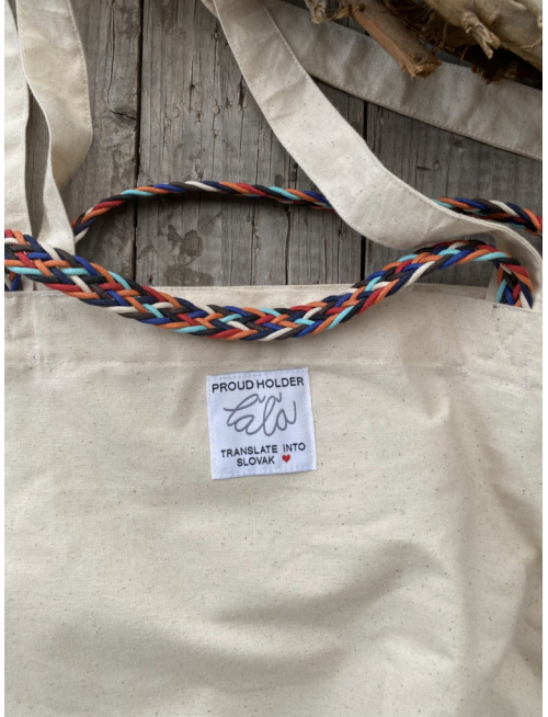 Taška z režného plátna s farebnou rúčkou (väčšia)