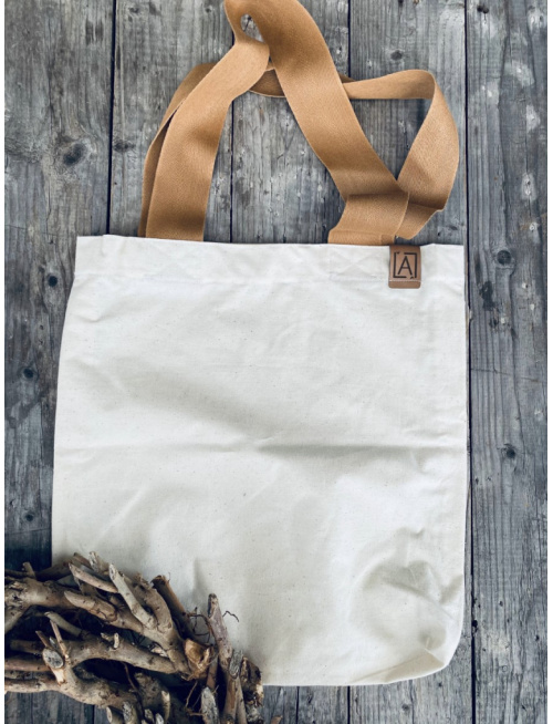 Taška z režného plátna s rúčkou z hnedého popruhu