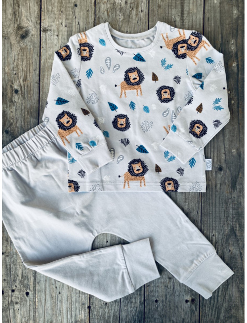 Detské pyžamko s rastúcimi manžetami LEVÍK na sivej - klasik strih