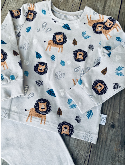 Detské pyžamko s rastúcimi manžetami LEVÍK na sivej - klasik strih