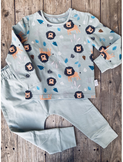 Detské pyžamko s rastúcimi manžetami LEVÍK na mineral - klasik strih