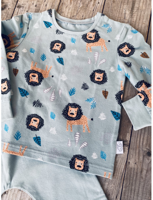 Detské pyžamko s rastúcimi manžetami LEVÍK na mineral - klasik strih