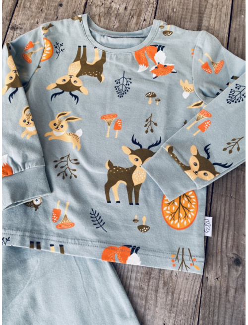 Detské pyžamko s rastúcimi manžetami Lesné zvieratká na mineral - klasik strih