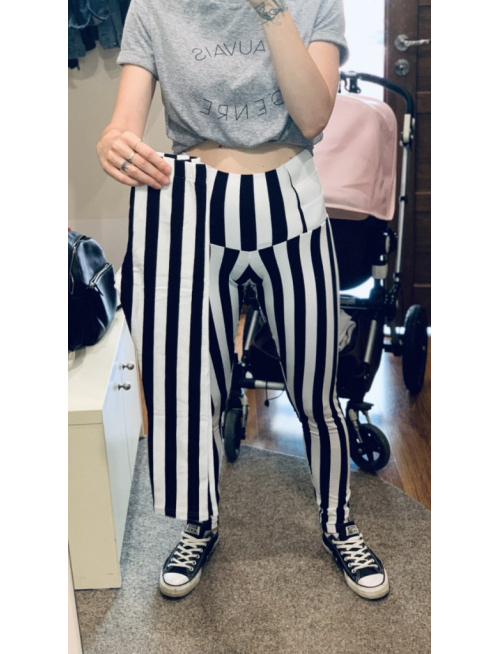 Pásikavé ÚPLETOVÉ legíny KLASIK - čierna/biela