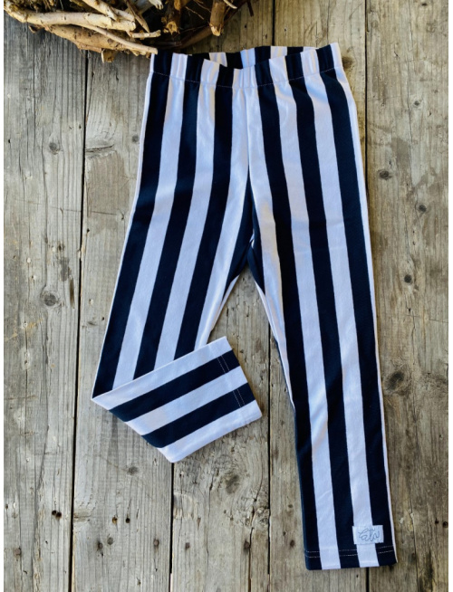 ÚPLETOVÉ legíny KLASIK - hrubý pásik - temná modrá/biela