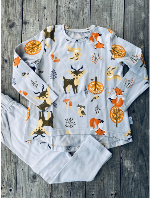 Detské pyžamko s rastúcimi manžetami Lesné zvieratká na sivej - tunikový strih
