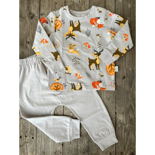 Detské pyžamko Lesné zvieratká na sivej - klasik strih