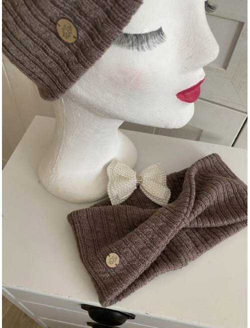 Preklopená svetrová čelenka Deluxe CAPPUCCINO