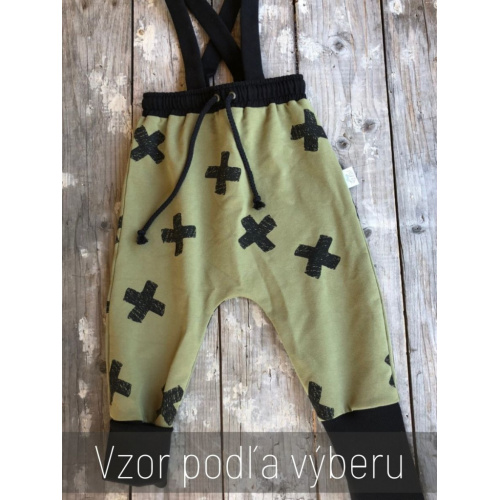 Teplákové pudláče old s rastúcou manžetou vzorované + traky