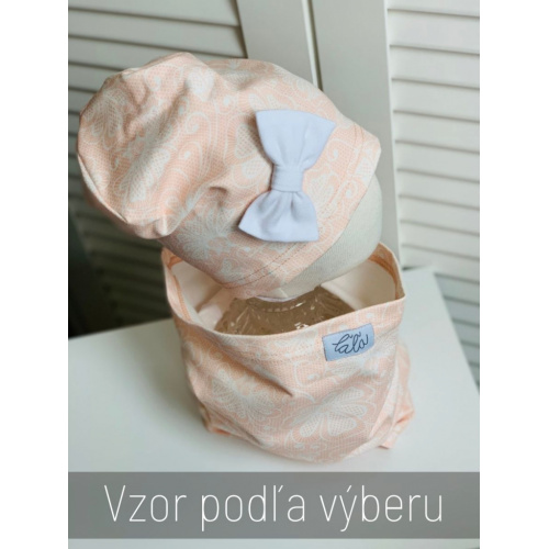 Vzorovaná šmolko čiapka s mašličkou - jednovrstvová