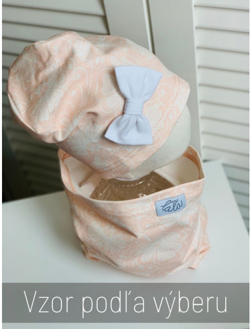 Vzorovaná šmolko čiapka s mašličkou - jednovrstvová