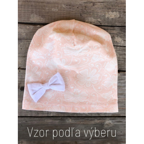 Vzorovaná šmolko čiapka s mašličkou - jednovrstvová