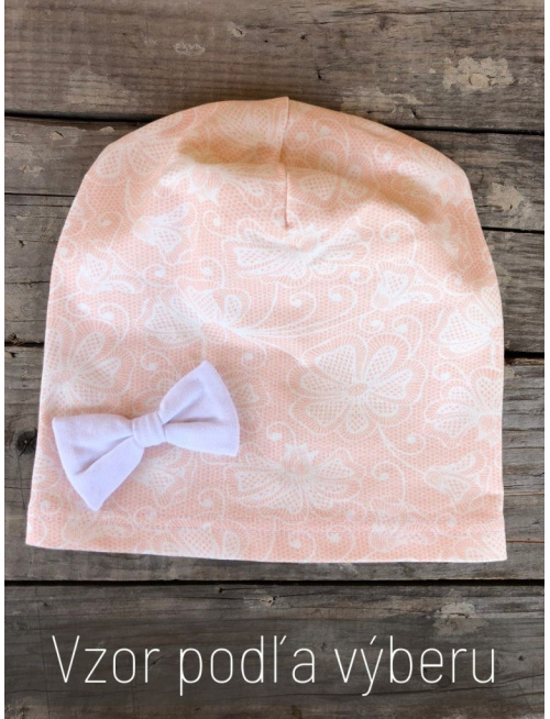 Vzorovaná šmolko čiapka s mašličkou - jednovrstvová
