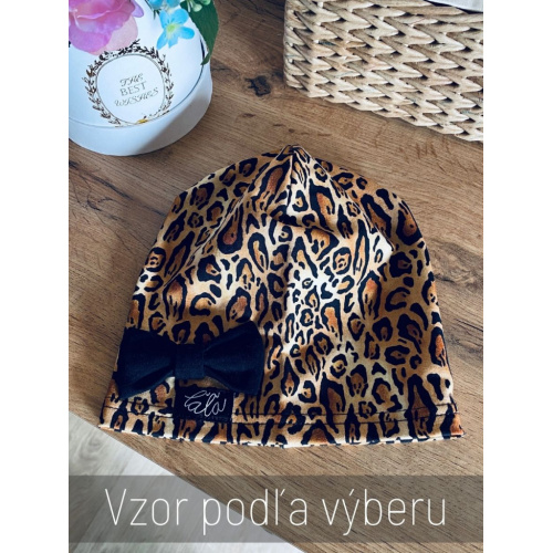 Vzorovaná šmolko čiapka s mašličkou - jednovrstvová