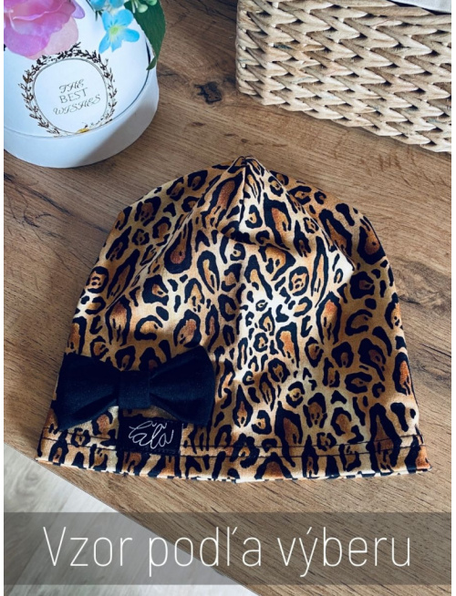 Vzorovaná šmolko čiapka s mašličkou - jednovrstvová