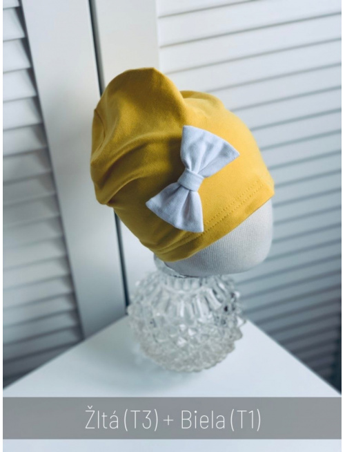 Jednofarebná šmolko čiapka s inofarebnou mašličkou - jednovrstvová