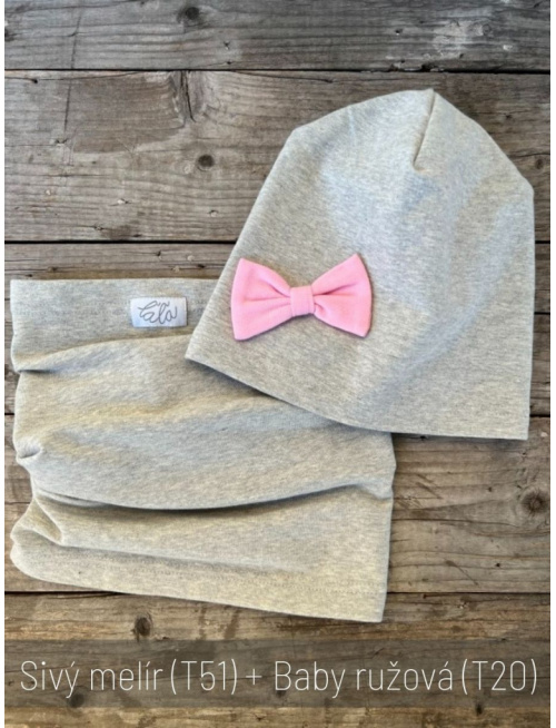 Jednofarebná šmolko čiapka s inofarebnou mašličkou - jednovrstvová