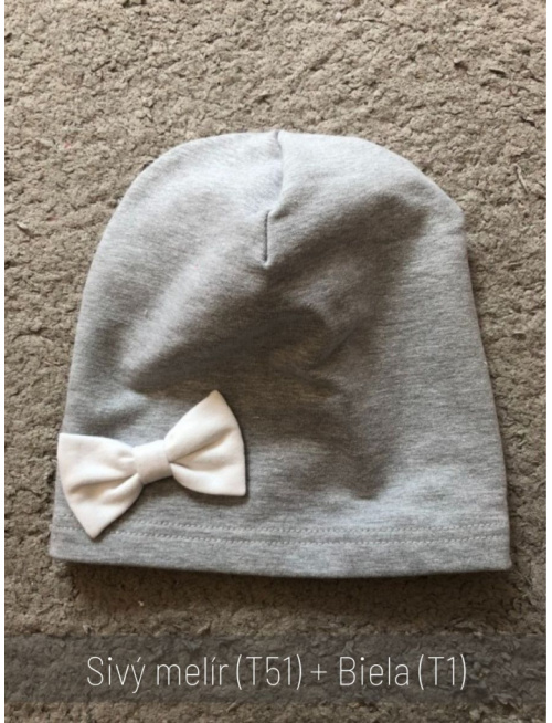 Jednofarebná šmolko čiapka s inofarebnou mašličkou - jednovrstvová