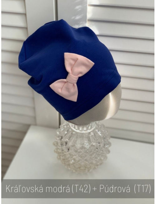 Jednofarebná šmolko čiapka s inofarebnou mašličkou - jednovrstvová