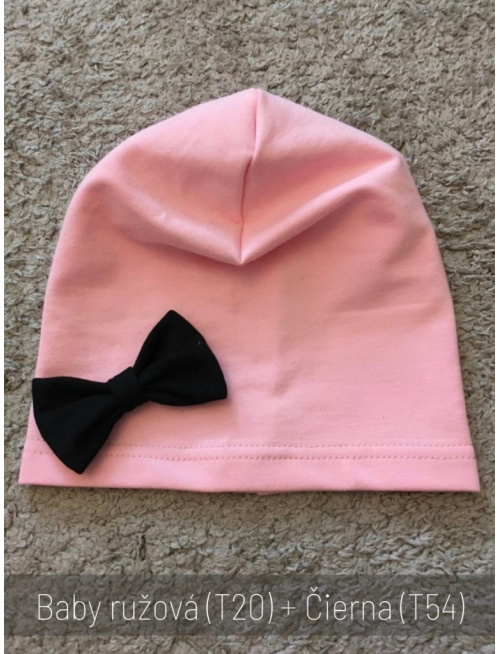 Jednofarebná šmolko čiapka s inofarebnou mašličkou - jednovrstvová