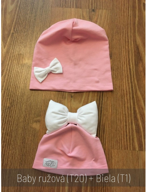 Jednofarebná šmolko čiapka s inofarebnou mašličkou - jednovrstvová