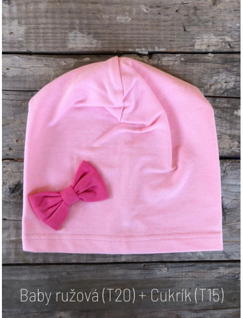 Jednofarebná šmolko čiapka s inofarebnou mašličkou - jednovrstvová