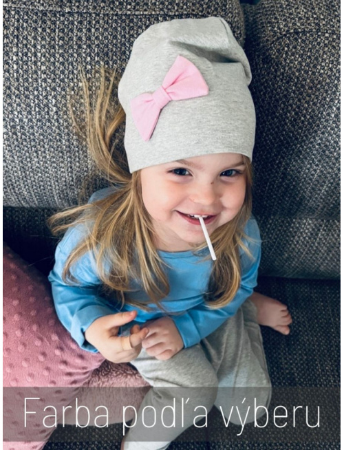 Jednofarebná šmolko čiapka s inofarebnou mašličkou - jednovrstvová