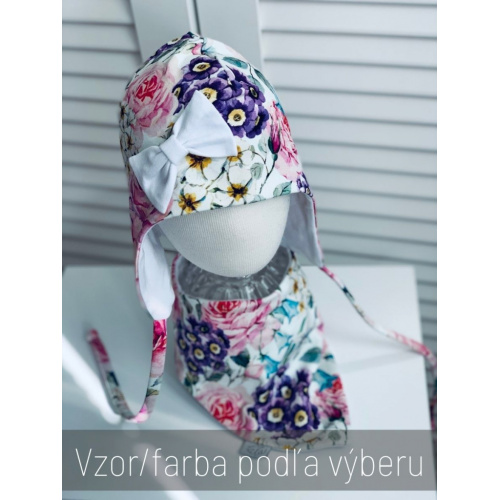 Tepláková vzorovaná ušiačka s jednofarebnou mašličkou