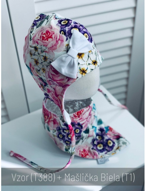 Tepláková vzorovaná ušiačka s jednofarebnou mašličkou