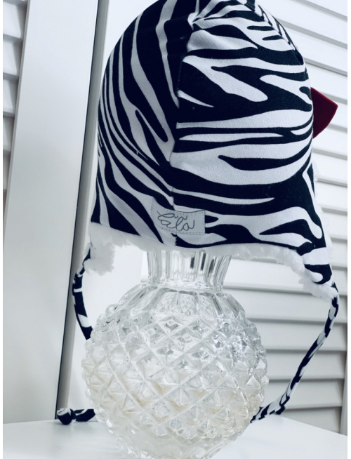 Tepláková ušiačka s mašličkou podšitá barančekom - dvojvrstvová