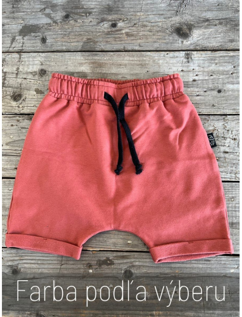 Krátke pudláče s funkčnou šnúrkou v páse - terakota