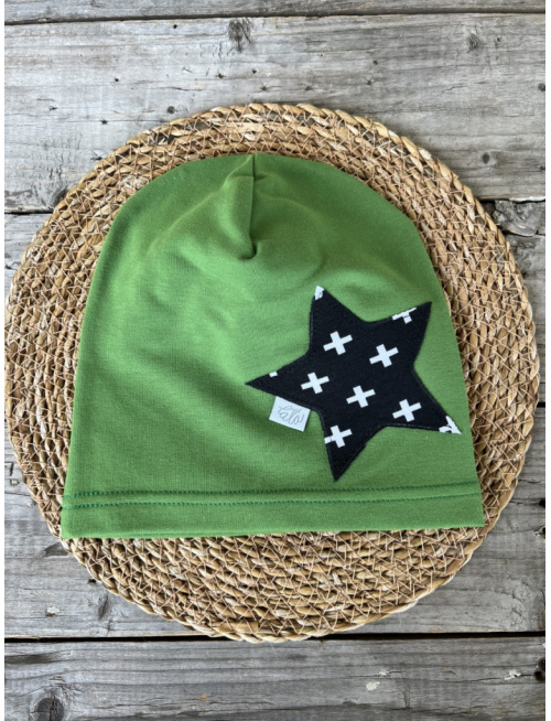 Jednofarebná šmolko čiapka so vzorovanou hviezdičkou - jednovrstvová - hrachová - LEN DO VYPREDANIA ZÁSOB
