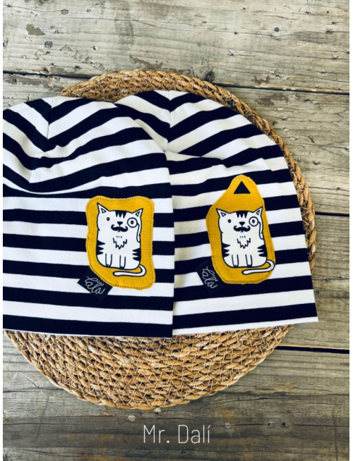 Pásikavá šmolko čiapka KOCÚR - Mr. Dalí - dvojvrstvová - LEN DO VYPREDANIA ZÁSOB