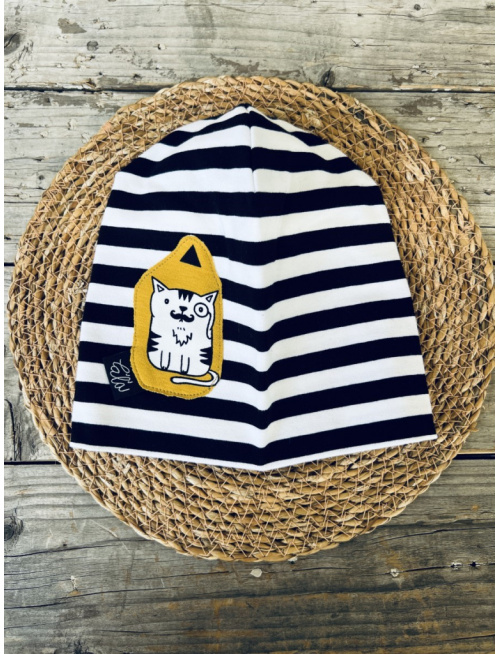 Pásikavá šmolko čiapka KOCÚR - Mr. Dalí - dvojvrstvová - LEN DO VYPREDANIA ZÁSOB