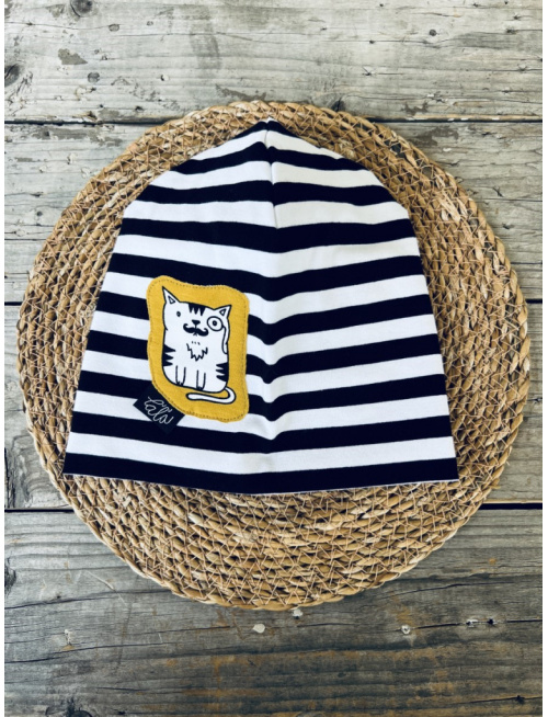 Pásikavá šmolko čiapka KOCÚR - Mr. Dalí - dvojvrstvová - LEN DO VYPREDANIA ZÁSOB