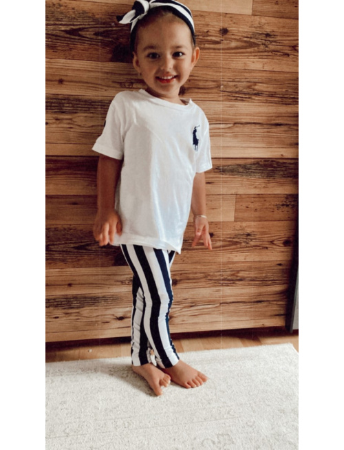 ÚPLETOVÉ legíny KLASIK - hrubý pásik - temná modrá/biela