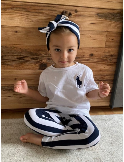 ÚPLETOVÉ legíny KLASIK - hrubý pásik - temná modrá/biela