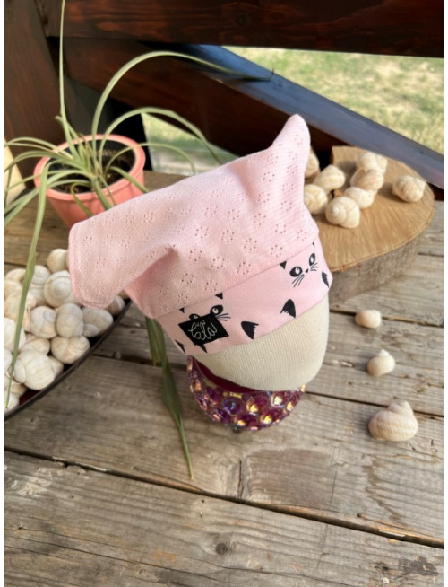 Dierková šatka LORY bez šiltu na pevno - Mačička čierna - LEN DO VYPREDANIA ZÁSOB