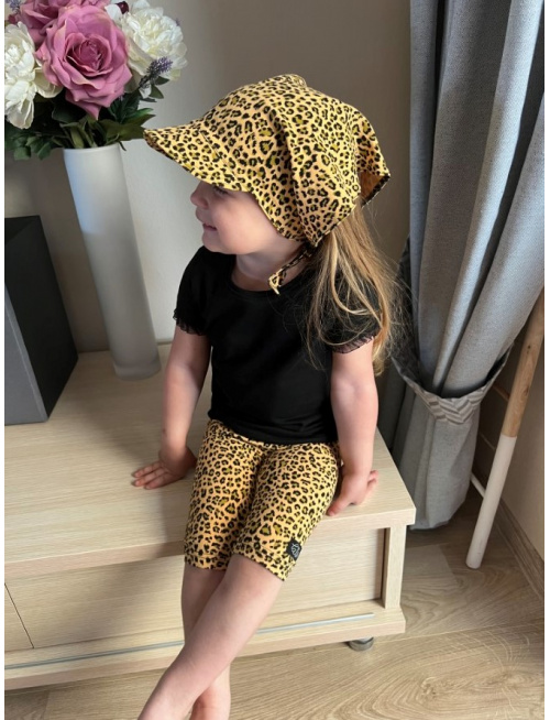 Úpletová šatka SUMMER so šiltom - na viazanie - LEOPARD na horčicovej